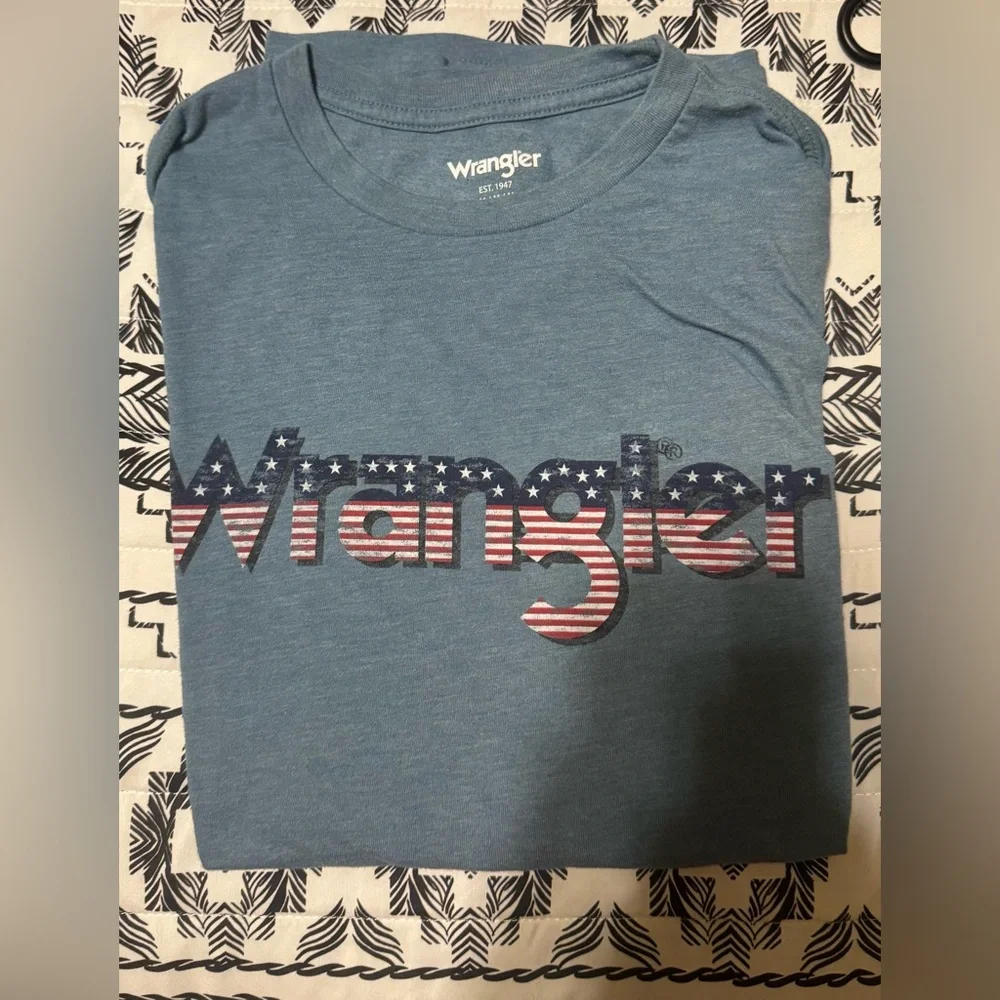 Wrangler Blue Graphic Tee with American Flag Logo - Picture 1 of 1
